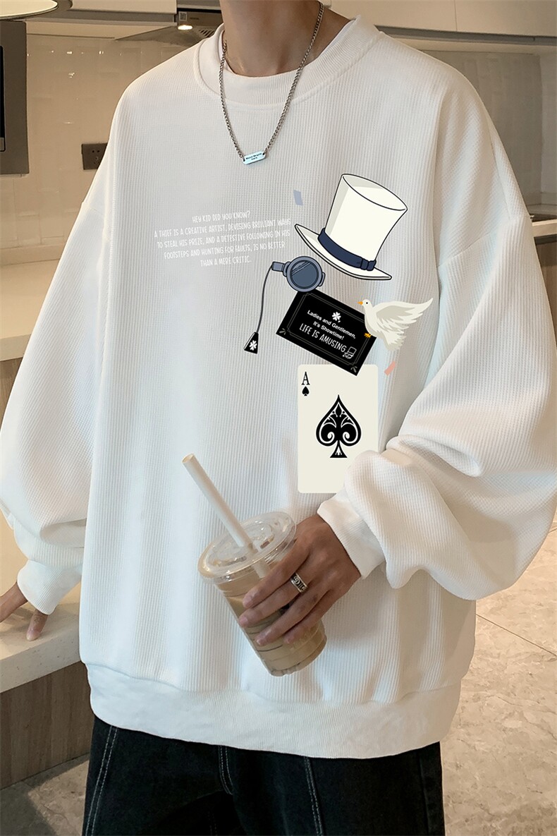 5XL华夫格卫衣男大码胖子圆领长袖t恤HW76373-P30加绒款-P40,男装卫衣,电商A040