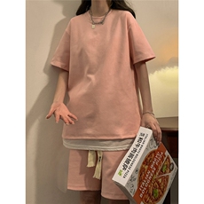 中性风麂皮绒短袖T恤男DT8766P23短裤男DK8767P32套装TZ8757P55，男装T恤，星座227-7