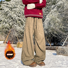 雪景A2349P45-冬季加绒加厚褶皱休闲裤男潮牌宽松直筒伞兵裤子，男装卫衣，电商B241