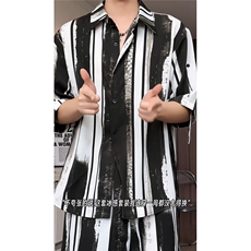 短袖衬衫男+短裤男套装男100%聚酯纤维M-5XL大码TZ78718P50控98，男装牛仔裤，星座226-1