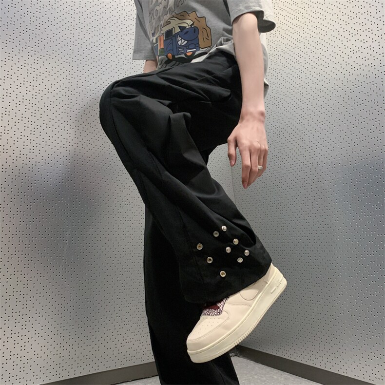 设计感高街潮牌休闲裤排扣微喇叭伐木裤X1213-KK139-P58,男装休闲裤,星座1213