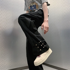 设计感高街潮牌休闲裤排扣微喇叭伐木裤X1213-KK139-P58，男装休闲裤，星座1213