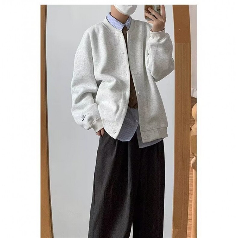 复古简约棒球服外套男生宽松百搭黑色休闲夹克秋冬上衣HHZ13P57,男装夹克,星座1013-5