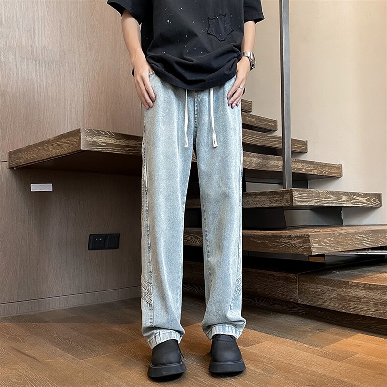牛仔裤男vibe美式直筒裤子春季潮牌微喇高街百搭休闲长裤NZ19-P46,男装牛仔裤,星座308B-2