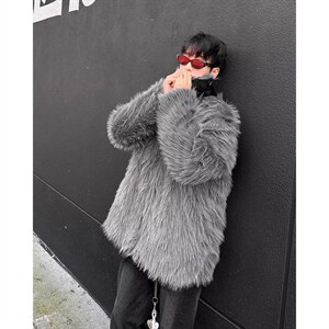 【有货】DW2461-P115冬季仿狐狸毛皮草外套男款加厚宽松棉服棉衣图片