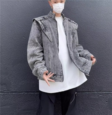 重工机车牛仔夹克男春秋季vibe美式高街小众廓形水洗宽松拼接外套，男装夹克，星座410-6（原星座1304-1）