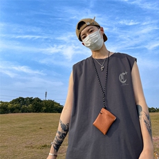 港风新款夏季时尚百搭无袖印花圆领纯棉短袖T恤DT65006P25控38，男装T恤，电商A268A