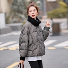 格纹短款立领白鸭绒羽绒服女加厚保暖2025冬新款，女装羽绒服，余墨