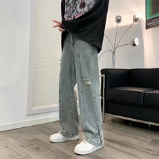 刺绣开叉纽扣牛仔裤N214P40，男装牛仔裤，星座1116-2