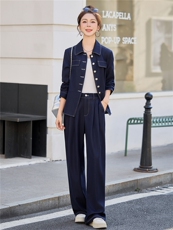 （新款现货）2026春装时尚收腰显瘦天丝牛仔阔腿腰带套装两件套，女装套装/套裙，印象茜