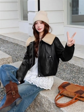 【冬季女装新款】大量现货时尚百搭加棉保暖皮衣皮棉外套，女装皮衣，缘衣格