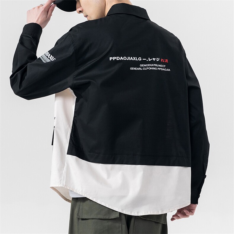 2021春季新款无影墙日系大码休闲工装男印花撞色拼接衬衫C550-P50,男装衬衫,电商A001