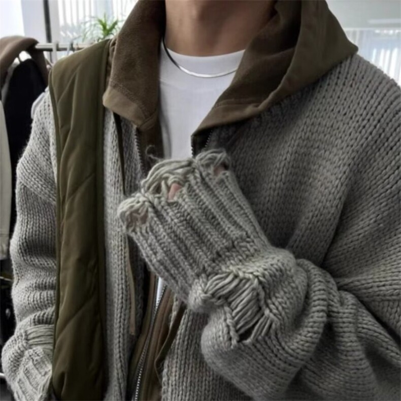秋冬新款潮牌破洞流苏拉链开衫毛衣男休闲宽松针织衫潮LM2255-P57,男装针织衫/毛衣,星座1008