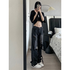 B221美式ins高街暗黑系小众拉链直筒牛仔裤LK23073-P65控88，男装牛仔裤，电商B221