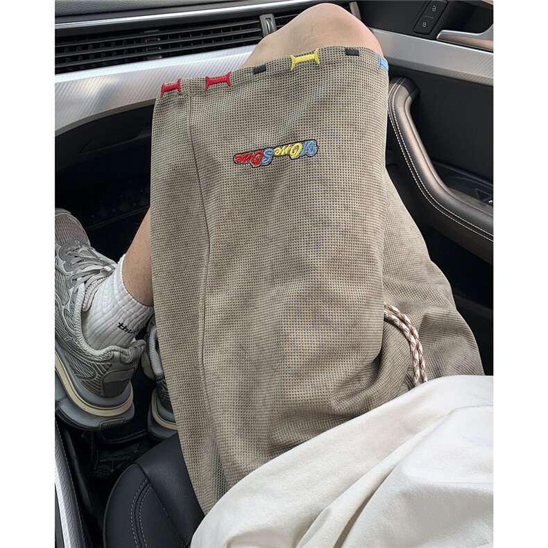 脏脏风刺绣短裤男款外穿潮牌美式华夫格扎染裤子宽松运动五分中裤,男装休闲裤,电商D329