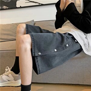 工装排扣牛仔短裤男ins宽松百搭休闲五分裤夏季外穿情侣D850-p38，男装牛仔裤，星座1008-2