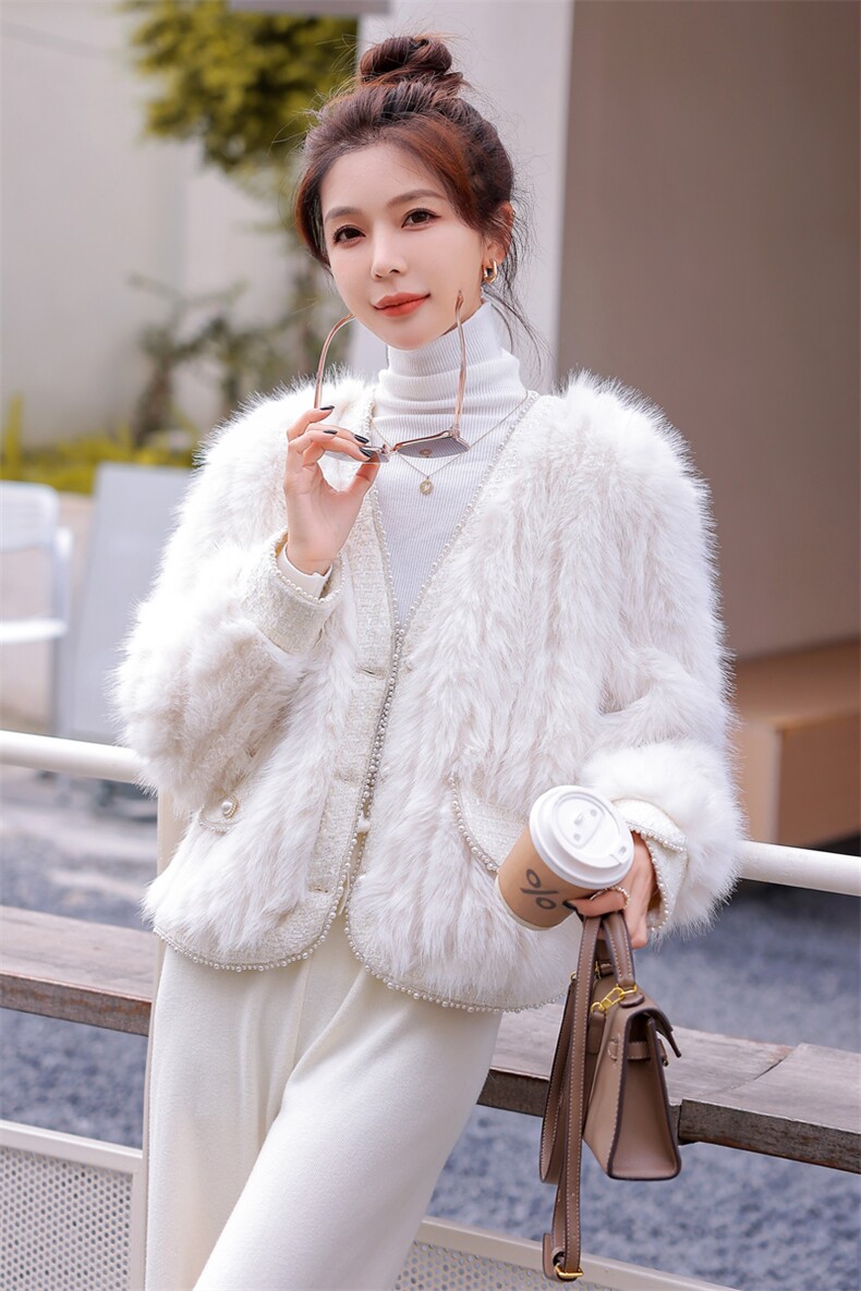 2023年冬季仿真皮毛一体小香风加厚小个子外套,女装羊羔毛/颗粒绒,韩蜜菓