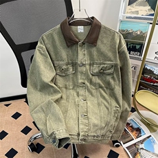 复古水洗牛仔夹克男撞色翻领春季痞帅设计感短款休闲外套，男装工装外套，星座410-6（原星座1304-1）