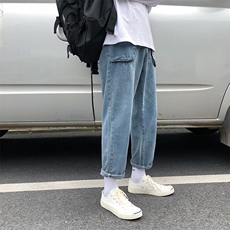 秋季港风新款牛仔裤男精品简约百搭直筒小脚休闲九分裤N/，男装牛仔裤，电商D202