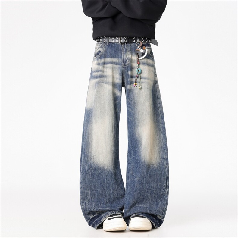 高品质美式高街复古阔腿垂感竹节纹弯刀牛仔裤221-5/K2901/P65，男装牛仔裤，星座221-5