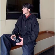 韩式慵懒风连帽毛衣男女宽松简约百搭情侣半开衫针织衫文艺流行，男装针织衫/毛衣，星座1210-1