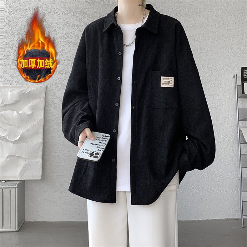 加绒衬衫男冬季新款港风宽松灯芯绒保暖长袖衬衣JR25-P48，男装衬衫，星座214-3