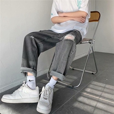 破洞牛仔裤男夏季薄款九分裤潮牌直筒宽松老爹裤子韩版潮流乞丐裤，男装牛仔裤，星座506A