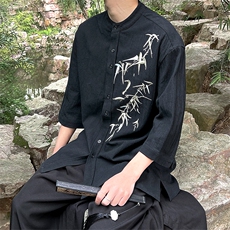 现货中式风外景24夏季立领衬衫上衣体力绣花T29-P65，男装衬衫，电商A021