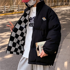 2025秋冬新款两面穿棉服外套男冬加厚格子情侣面包服棉衣M8012，男装棉衣，星座1108