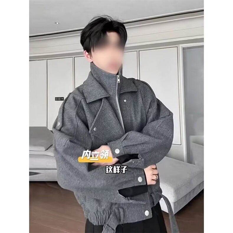 W10512-P80网图现货潮流百搭流行时尚毛呢双层外套原宿简约夹克,男装夹克,星座1608