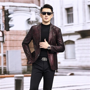 春秋款男士绵羊皮西服真皮休闲外套中年男装百搭通勤夹克墨紫纹图片