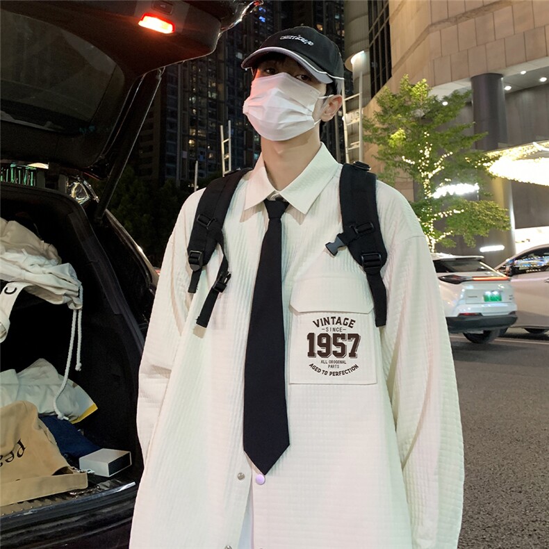 港风24春季新款面包格印花宽松翻领衬情侣衫外套S91P45控68,男装衬衫,电商A247