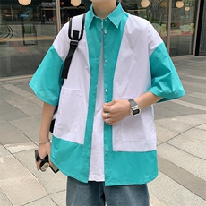特P38控68全棉拼接短袖衬衫港风撞色衬衣XCS01，男装T恤，电商B370