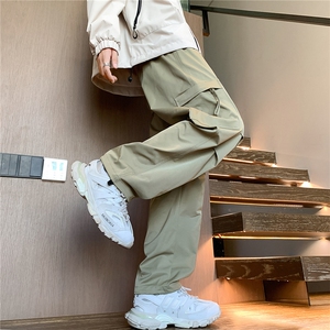 特P45控78户外冲锋裤登山徒步宽松直筒休闲长裤子100聚酯K407,25-27岁女裤子搭配图片