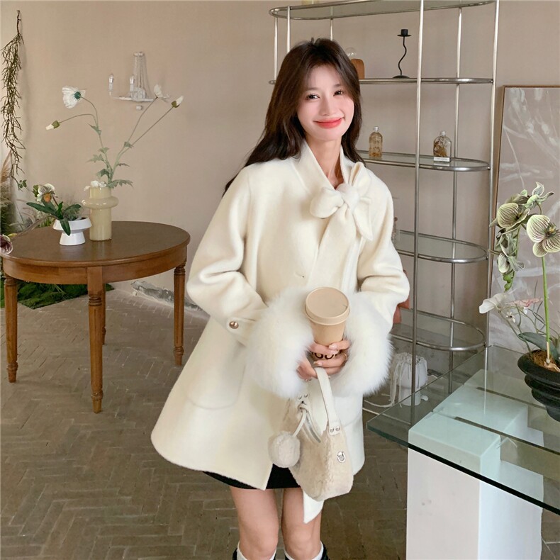 新款！冬装真狐狸毛双面羊毛呢大衣2C133-8991-P360-K498,女装毛呢外套,2C133