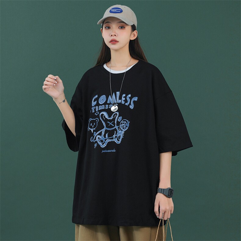 中性情侣纯棉圆领印花T恤短袖五分半袖夏季打底衫T6028-P25控38图片