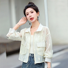 洋气减龄衬衫防晒衣薄外套女2024春夏新款宽松百搭空调衫夹克上衣，女装防晒衣，美静678