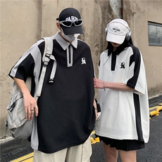 情侣装夏装2026新款华夫格POLO衫字母绣花短袖T恤D253P48女类，男装T恤，电商A335-1（原A458）