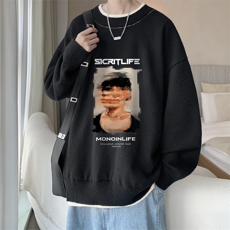 控78假两件毛衣男大码加绒针织衫男毛线衣M80213-P55加绒P70,男装针织衫/毛衣,电商A040