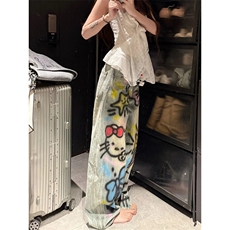 【现货】美式多巴胺涂鸦中性弯刀牛仔裤款男女P54YW0994，男装牛仔裤，星座1112-1