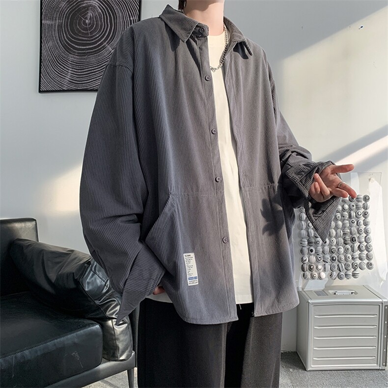 秋装 港风复古灯芯绒长袖衬衫宽松工装衬衣男女外套潮 H221/P45图片