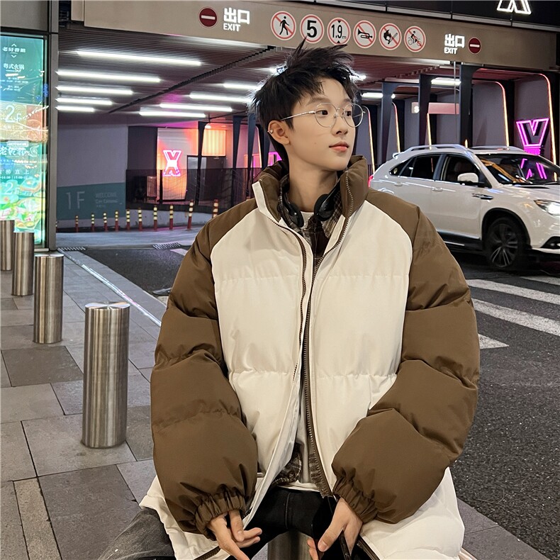 88拼接色棉衣拉链撞色棉袄男女生情侣立领A177-M718-P48,男装棉衣,电商A177