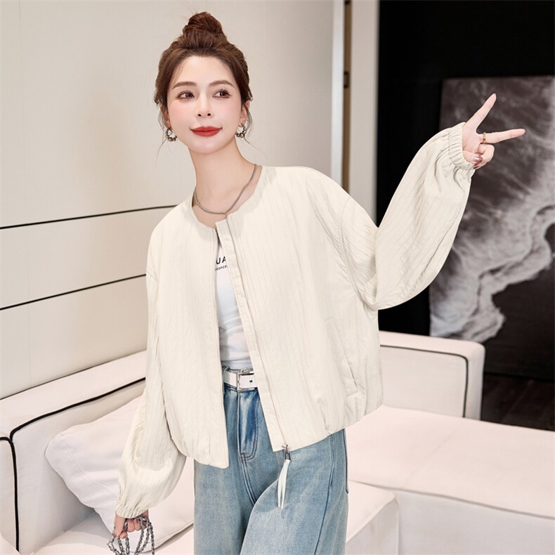 欧版短款圆领外套女2025春季新款设计感条纹小个子宽松显瘦上衣潮,女装短外套,米雪儿