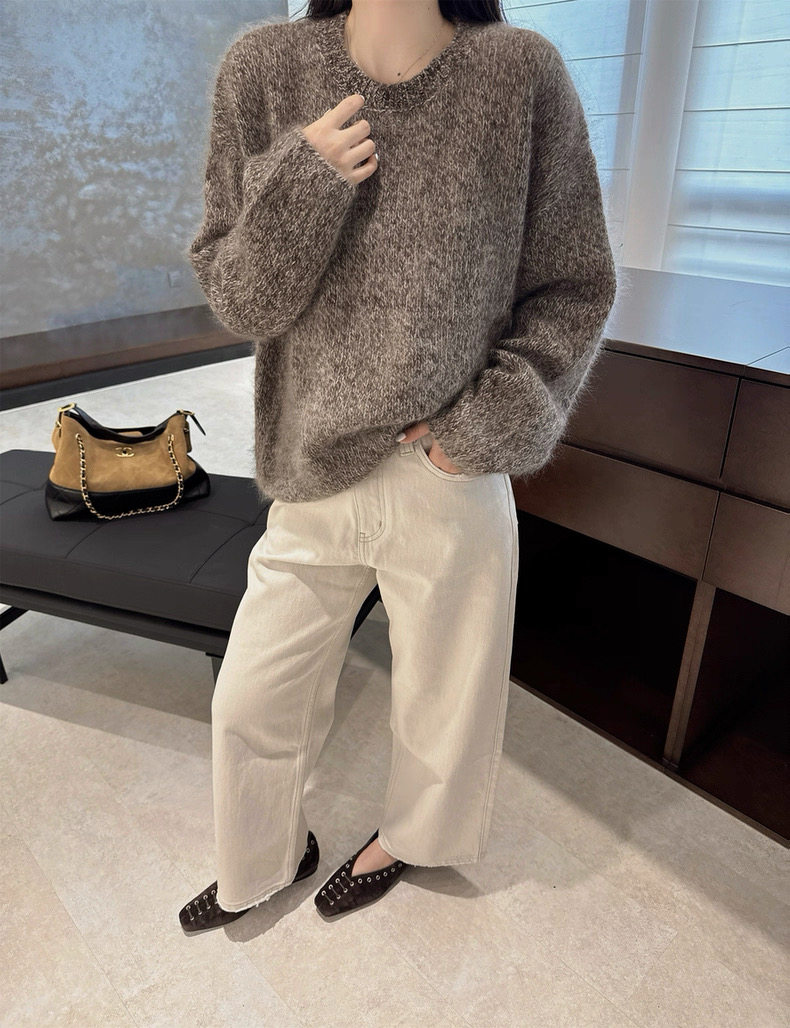 2026年秋季时尚百搭通勤简约休闲花纱圆领，女装羊毛衫，圣旺供货