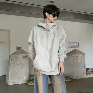 抖音得物二开 美式重磅宽松结构拉链设计防风高领连帽卫衣外套W76图片