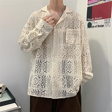巴领个性镂空衬衫男女夏季韩版高级感宽松长袖外套防晒衬衣~M1099，男装衬衫，星座601-2