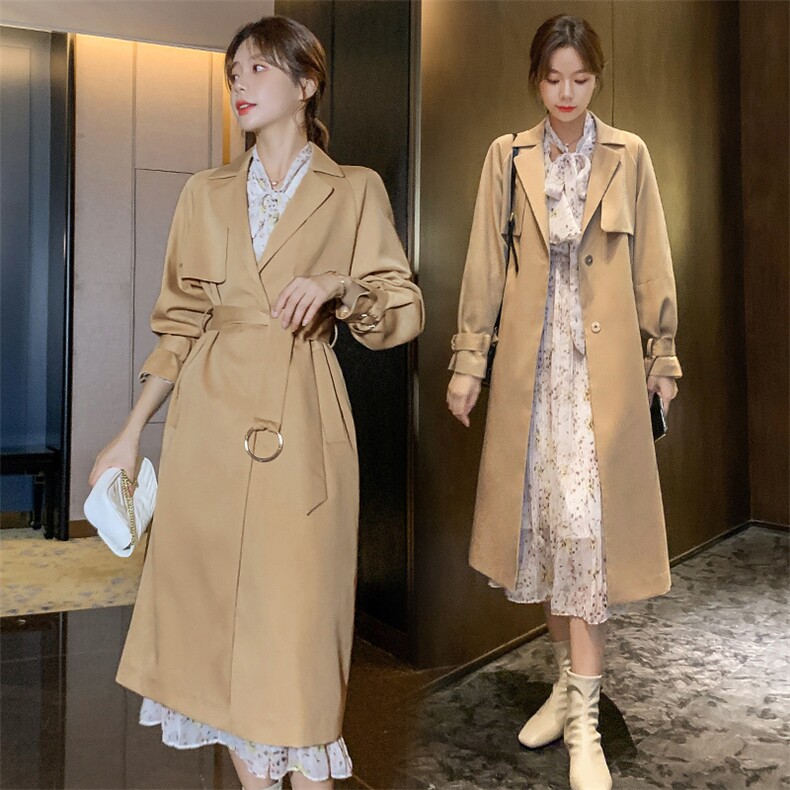 ByYou2025春季新款高级感中长款卡其色风衣外套女英伦风休闲大衣,女装风衣,依多米