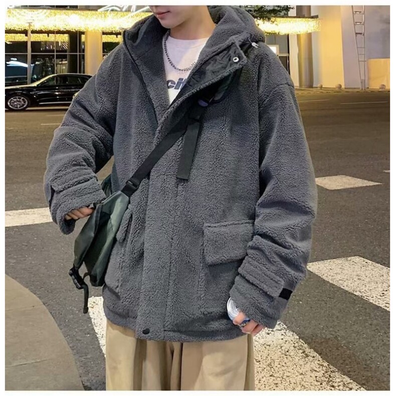 暗黑系连帽羊羔绒棉服男生冬季ins潮牌复古痞帅棉衣休闲加厚外,男装棉衣,星座218-1（原230）