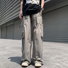 夏季长裤直筒男工装裤时尚潮牌休闲裤青春流行条纹撞色潮宽松型，男装休闲裤，星座716-3