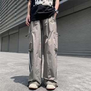 夏季长裤直筒男工装裤时尚潮牌休闲裤青春流行条纹撞色潮宽松型图片
